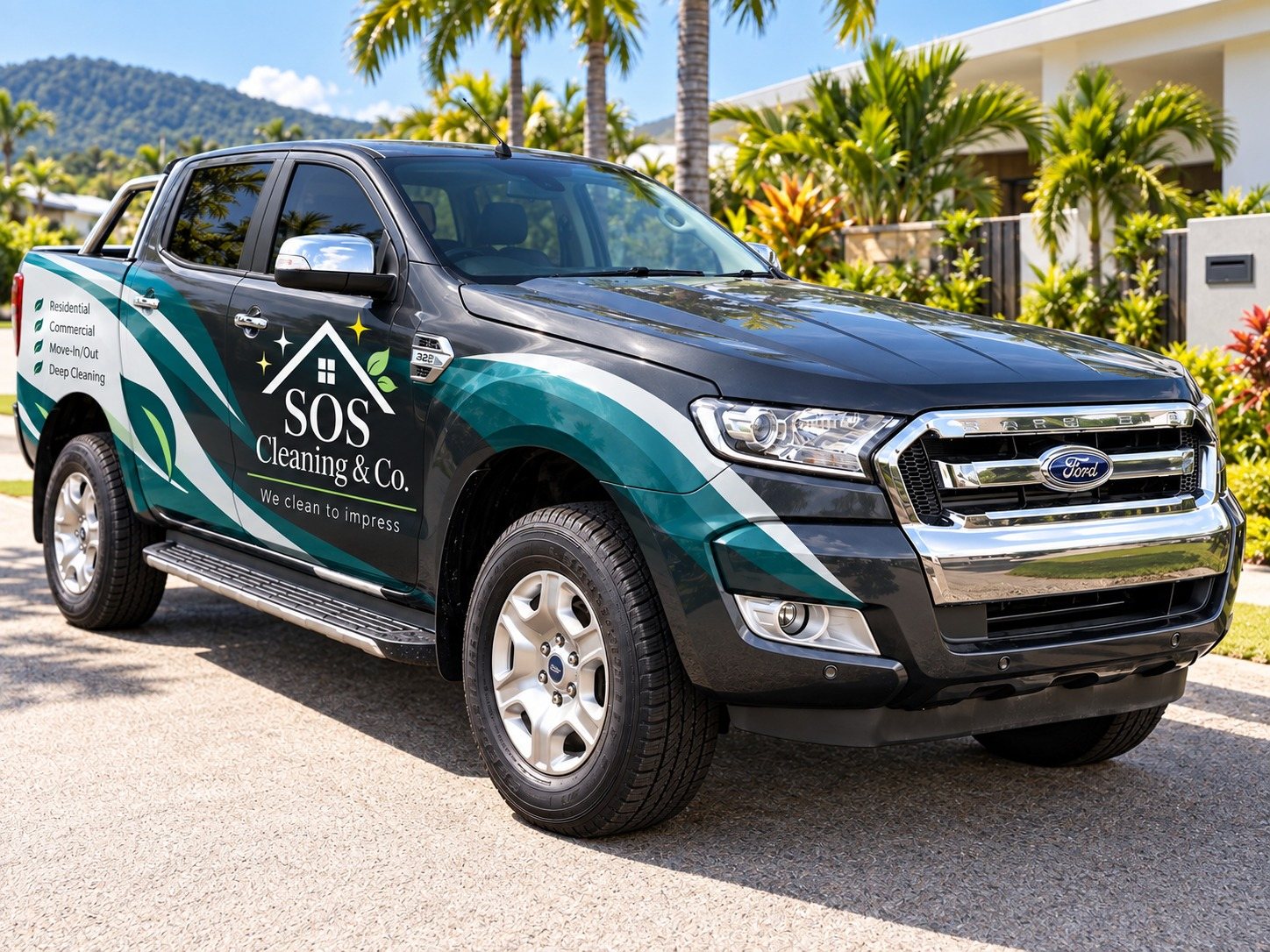 Filomena's SOS Cleaning & Co. branded Ford ute